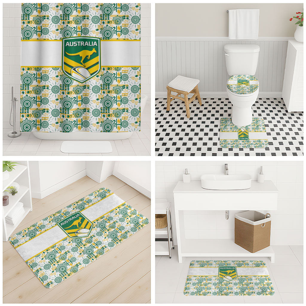 Australia Rugby Kangaroo Bathroom Set White Aboriginal Dot Geometry