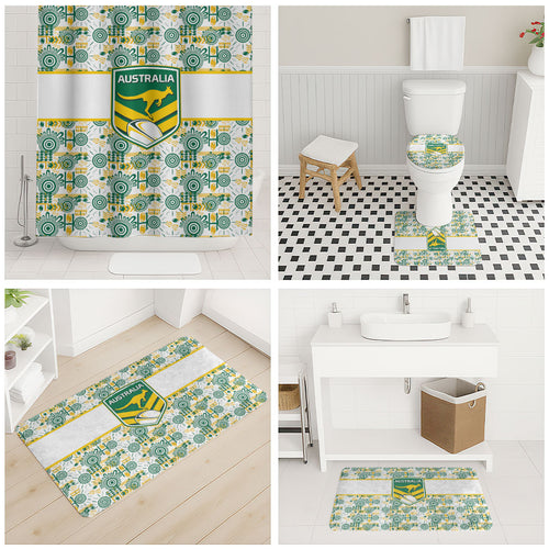 Australia Rugby Kangaroo Bathroom Set White Aboriginal Dot Geometry