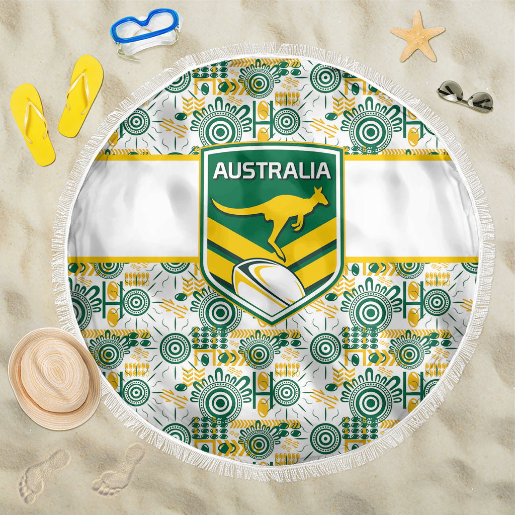 Australia Rugby Kangaroo Beach Blanket White Aboriginal Dot Geometry