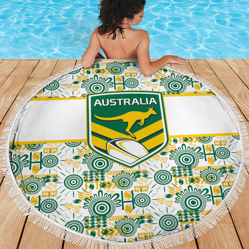Australia Rugby Kangaroo Beach Blanket White Aboriginal Dot Geometry