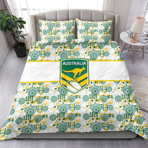 Australia Rugby Kangaroo Bedding Set White Aboriginal Dot Geometry