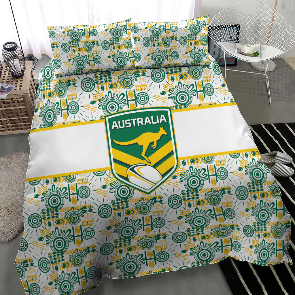 Australia Rugby Kangaroo Bedding Set White Aboriginal Dot Geometry