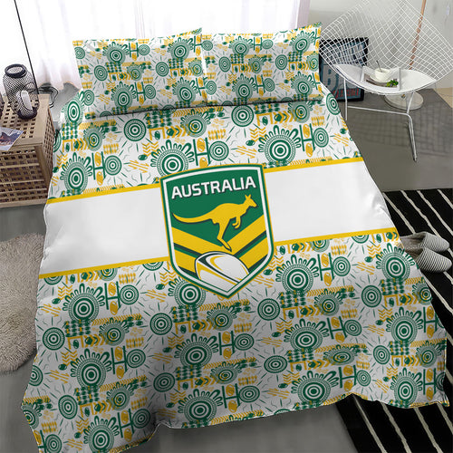 Australia Rugby Kangaroo Bedding Set White Aboriginal Dot Geometry