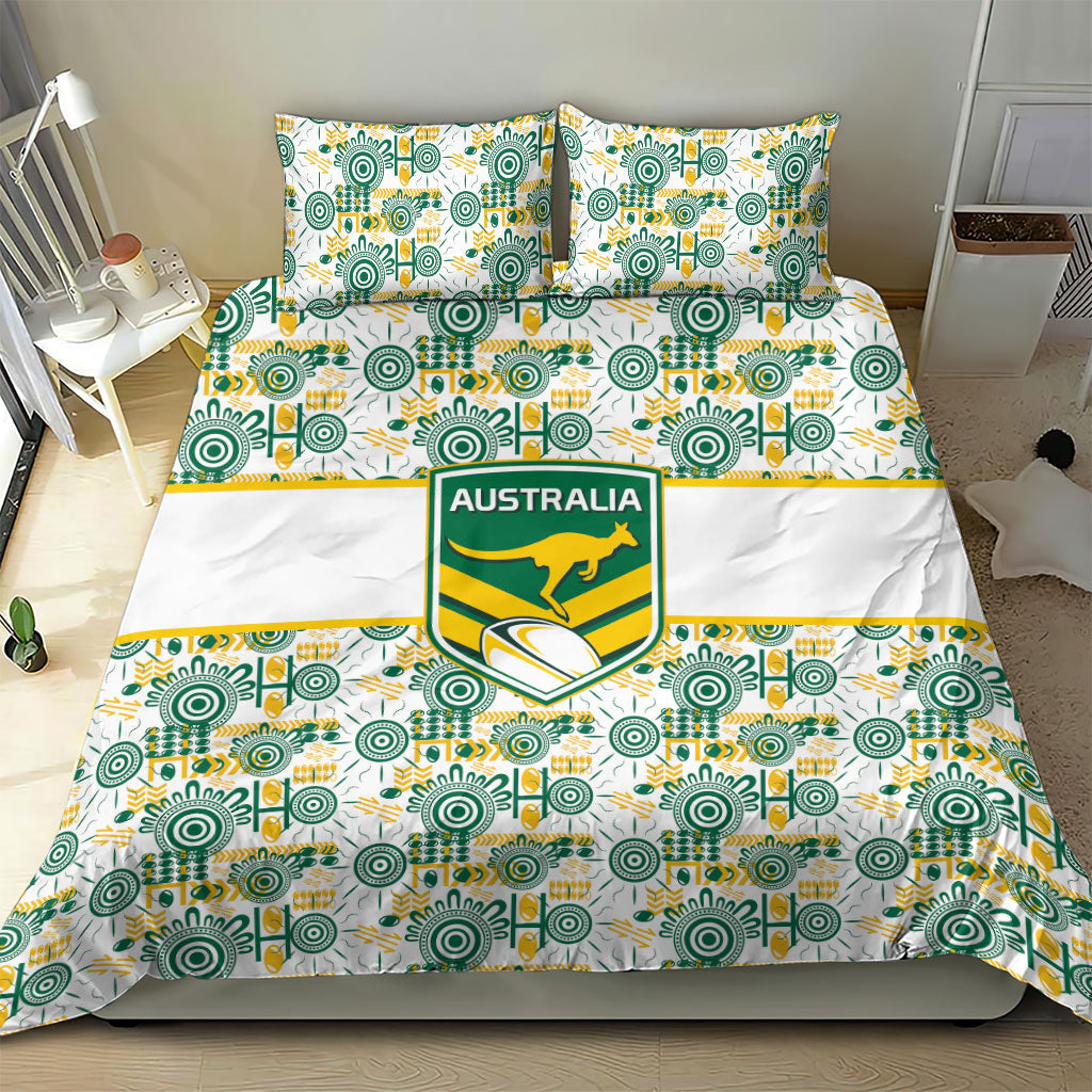 Australia Rugby Kangaroo Bedding Set White Aboriginal Dot Geometry