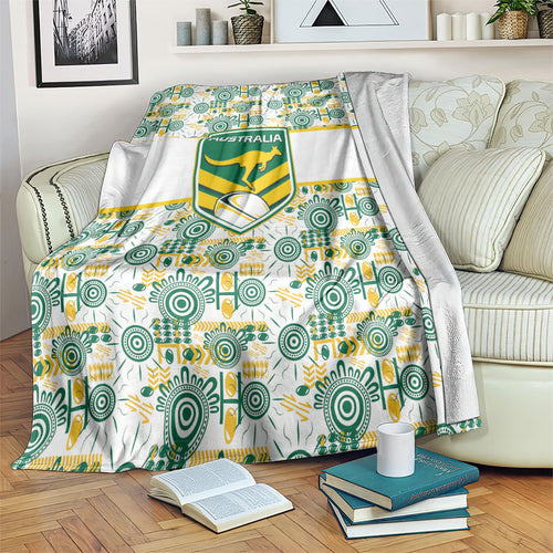 Australia Rugby Kangaroo Blanket White Aboriginal Dot Geometry