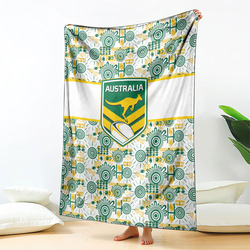 Australia Rugby Kangaroo Blanket White Aboriginal Dot Geometry