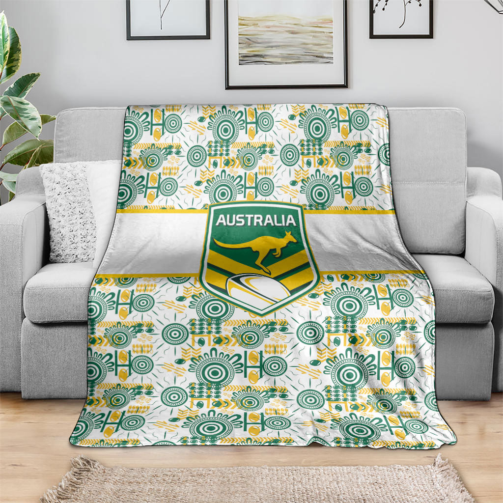 Australia Rugby Kangaroo Blanket White Aboriginal Dot Geometry