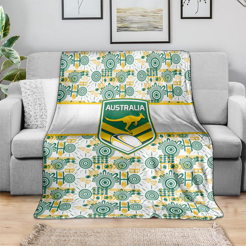 Australia Rugby Kangaroo Blanket White Aboriginal Dot Geometry