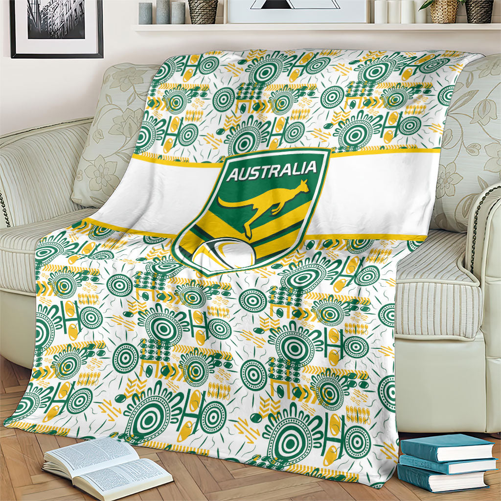 Australia Rugby Kangaroo Blanket White Aboriginal Dot Geometry