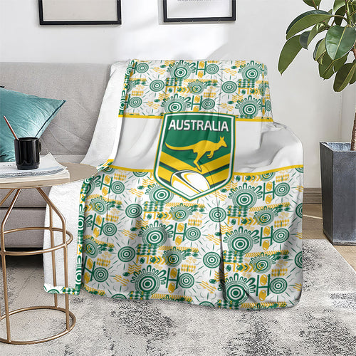 Australia Rugby Kangaroo Blanket White Aboriginal Dot Geometry