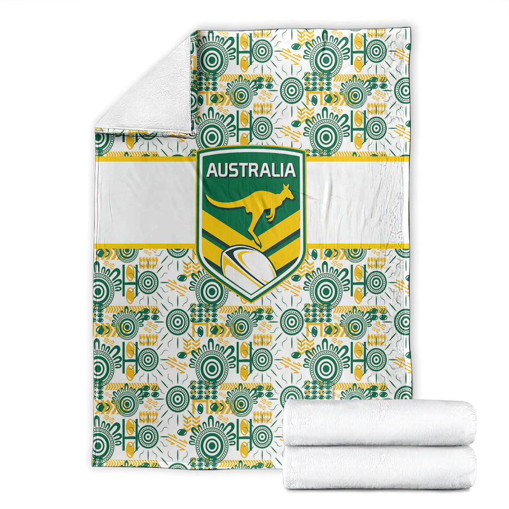 Australia Rugby Kangaroo Blanket White Aboriginal Dot Geometry