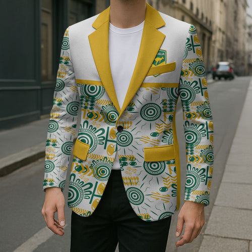 Australia Rugby Kangaroo Blazer White Aboriginal Dot Geometry