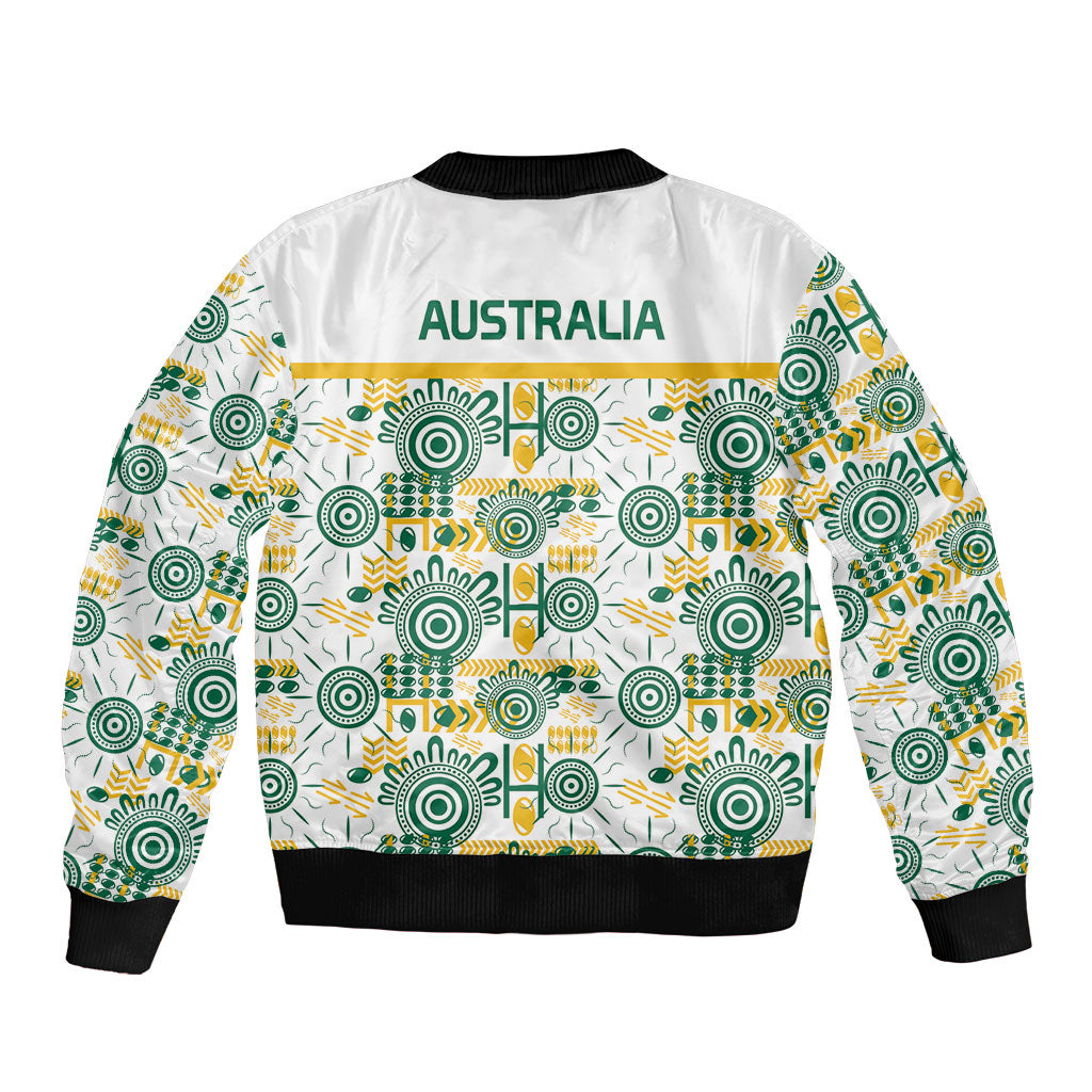 Australia Rugby Kangaroo Bomber Jacket White Aboriginal Dot Geometry