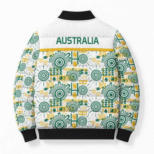 Australia Rugby Kangaroo Bomber Puffer Jacket White Aboriginal Dot Geometry