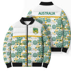 Australia Rugby Kangaroo Bomber Puffer Jacket White Aboriginal Dot Geometry