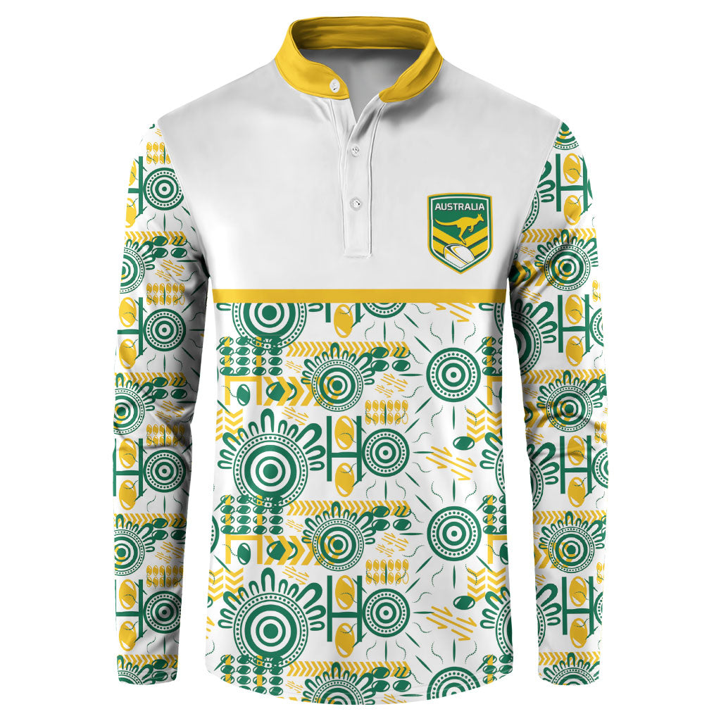 Australia Rugby Kangaroo Button Sweatshirt White Aboriginal Dot Geometry
