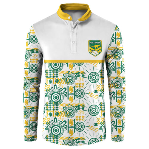 Australia Rugby Kangaroo Button Sweatshirt White Aboriginal Dot Geometry