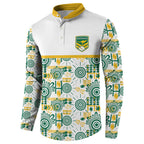 Australia Rugby Kangaroo Button Sweatshirt White Aboriginal Dot Geometry