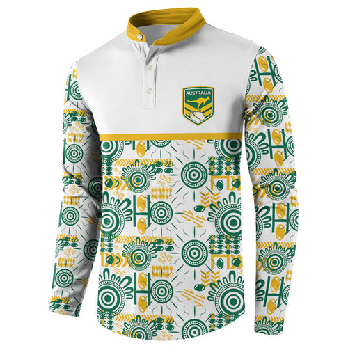 Australia Rugby Kangaroo Button Sweatshirt White Aboriginal Dot Geometry