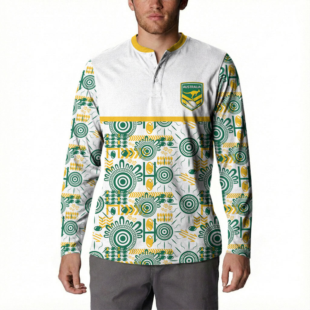 Australia Rugby Kangaroo Button Sweatshirt White Aboriginal Dot Geometry