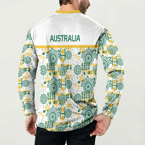 Australia Rugby Kangaroo Button Sweatshirt White Aboriginal Dot Geometry