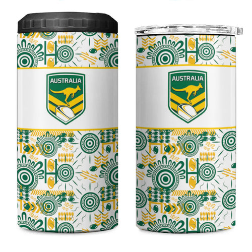 Australia Rugby Kangaroo 4 in 1 Can Cooler Tumbler White Aboriginal Dot Geometry