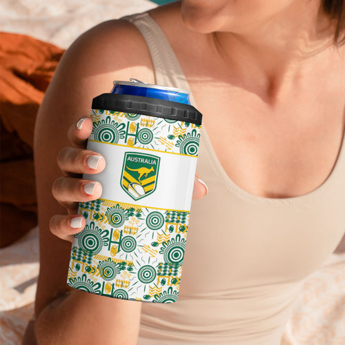 Australia Rugby Kangaroo 4 in 1 Can Cooler Tumbler White Aboriginal Dot Geometry