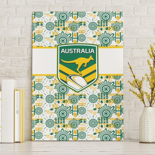 Australia Rugby Kangaroo Canvas Wall Art White Aboriginal Dot Geometry