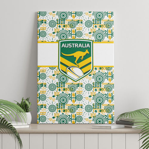 Australia Rugby Kangaroo Canvas Wall Art White Aboriginal Dot Geometry