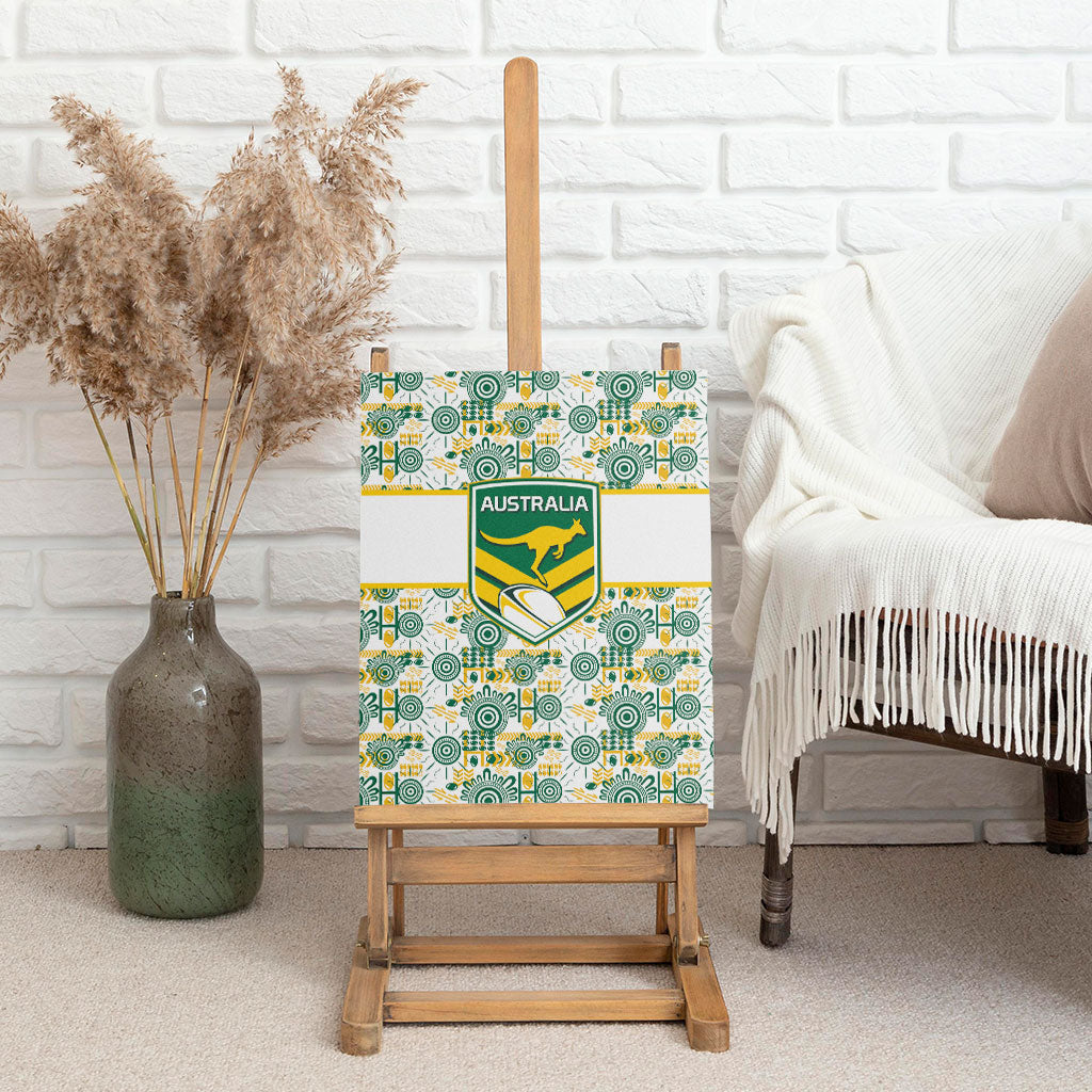 Australia Rugby Kangaroo Canvas Wall Art White Aboriginal Dot Geometry