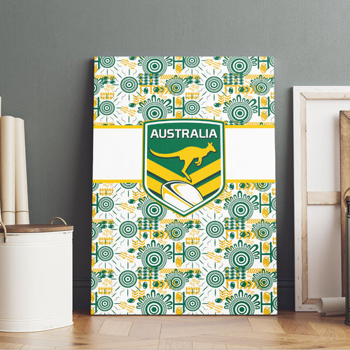 Australia Rugby Kangaroo Canvas Wall Art White Aboriginal Dot Geometry