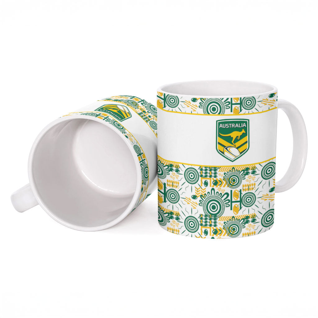 Australia Rugby Kangaroo Ceramic Mug White Aboriginal Dot Geometry