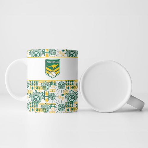 Australia Rugby Kangaroo Ceramic Mug White Aboriginal Dot Geometry