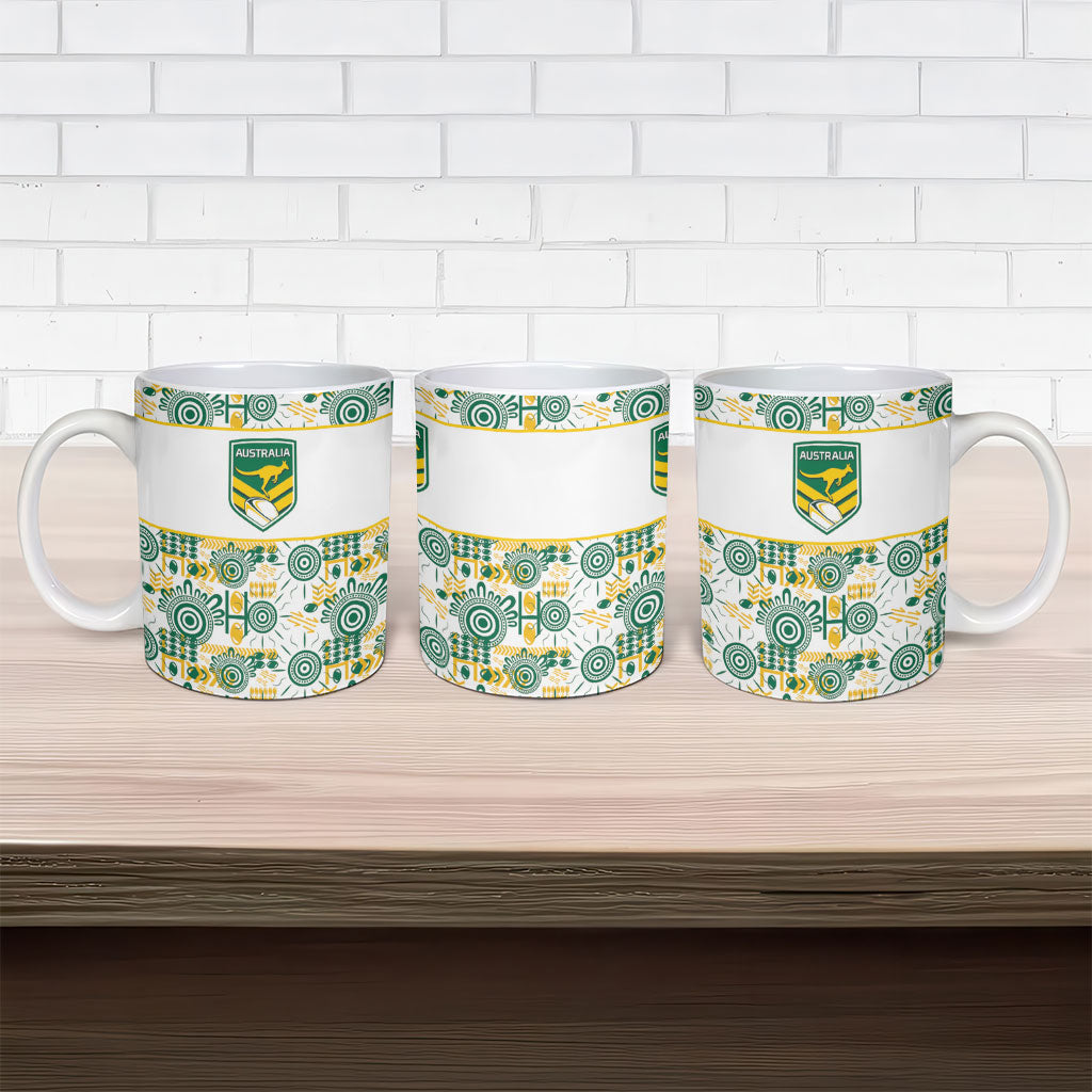 Australia Rugby Kangaroo Ceramic Mug White Aboriginal Dot Geometry