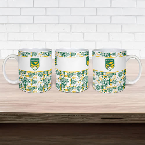Australia Rugby Kangaroo Ceramic Mug White Aboriginal Dot Geometry