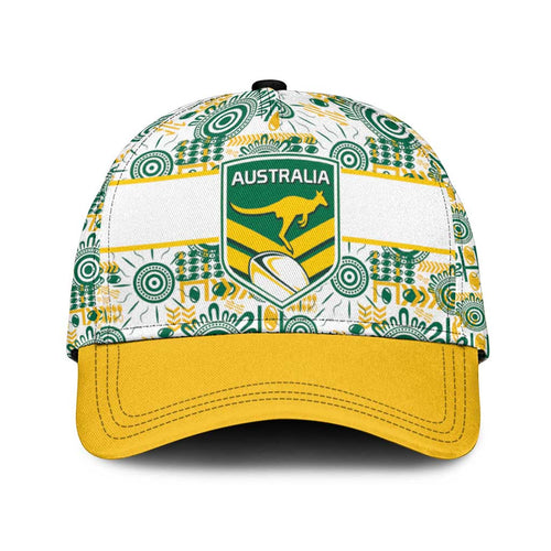 Australia Rugby Kangaroo Classic Cap White Aboriginal Dot Geometry