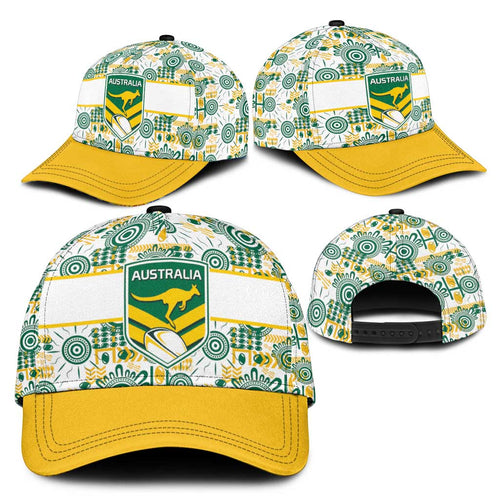 Australia Rugby Kangaroo Classic Cap White Aboriginal Dot Geometry
