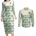 Australia Rugby Kangaroo Couples Matching Long Sleeve Bodycon Dress and Long Sleeve Button Shirt White Aboriginal Dot Geometry