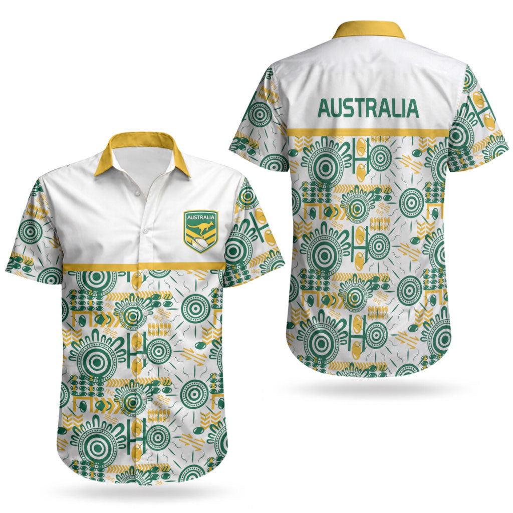 Australia Rugby Kangaroo Couples Matching Off Shoulder Maxi Dress and Hawaiian Shirt White Aboriginal Dot Geometry