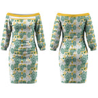 Australia Rugby Kangaroo Couples Matching Off The Shoulder Long Sleeve Dress and Long Sleeve Button Shirt White Aboriginal Dot Geometry