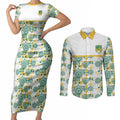 Australia Rugby Kangaroo Couples Matching Short Sleeve Bodycon Dress and Long Sleeve Button Shirt White Aboriginal Dot Geometry