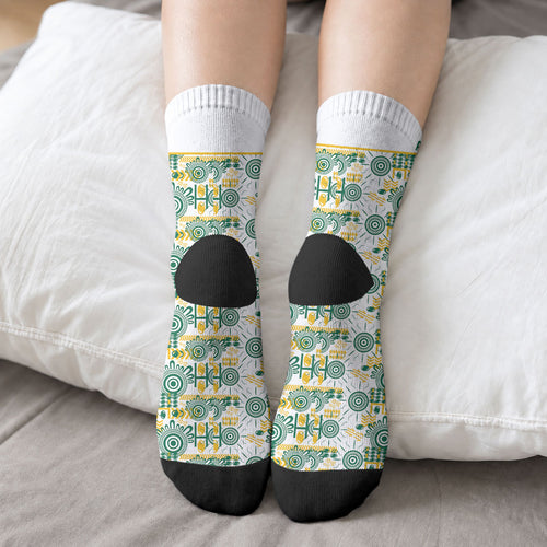 Australia Rugby Kangaroo Crew Socks White Aboriginal Dot Geometry