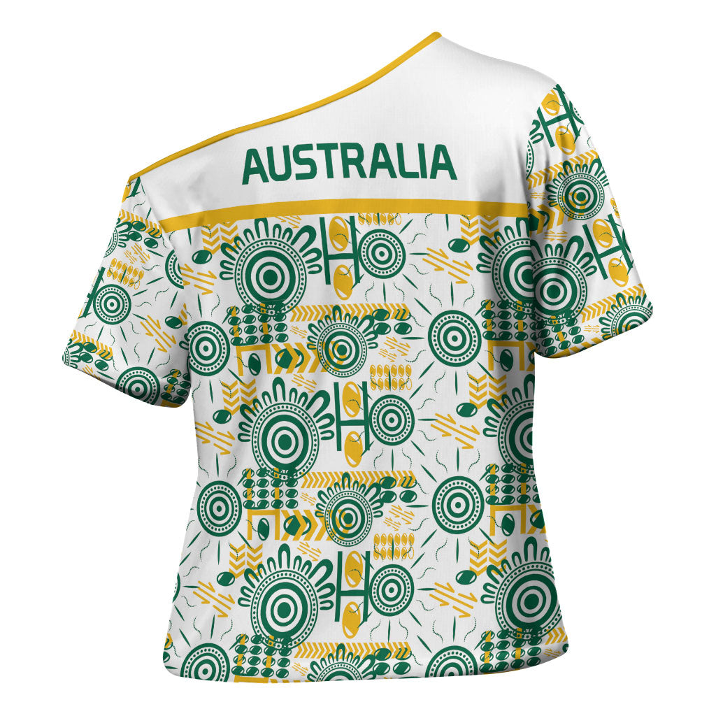 Australia Rugby Kangaroo Cross Shoulder Shirt White Aboriginal Dot Geometry