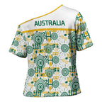 Australia Rugby Kangaroo Cross Shoulder Shirt White Aboriginal Dot Geometry
