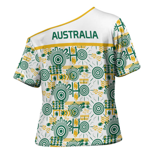 Australia Rugby Kangaroo Cross Shoulder Shirt White Aboriginal Dot Geometry