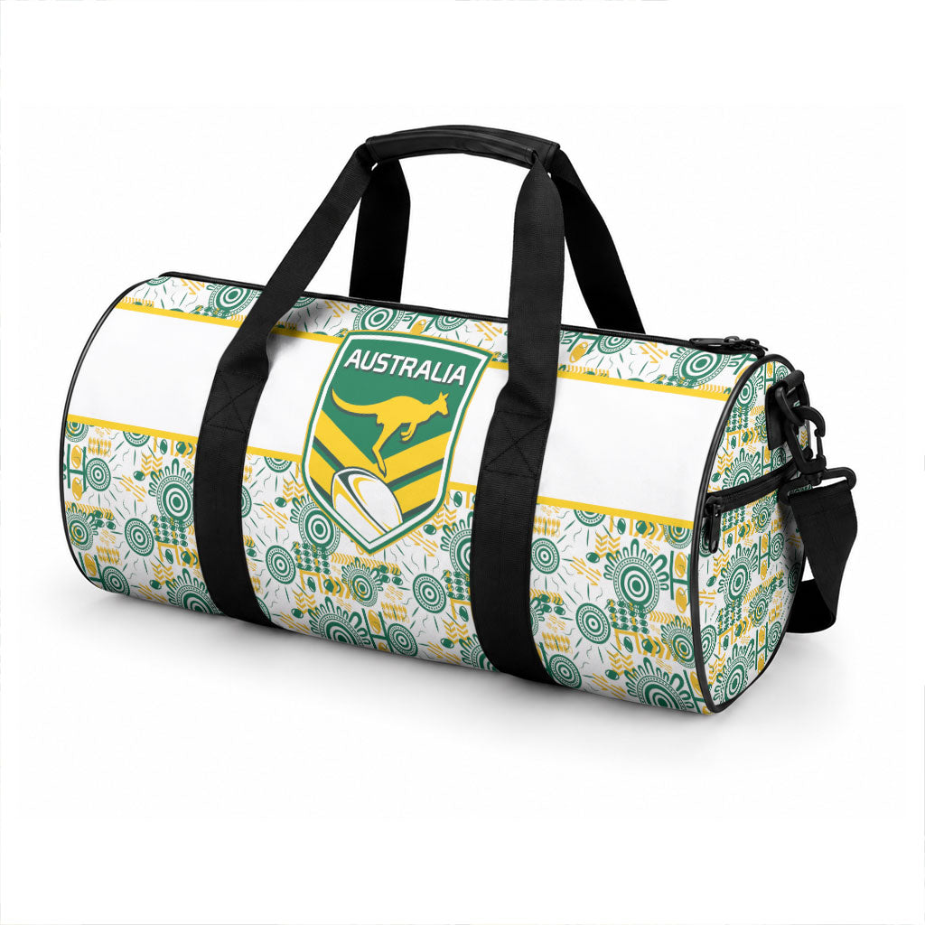 Australia Rugby Kangaroo Duffle Bag White Aboriginal Dot Geometry