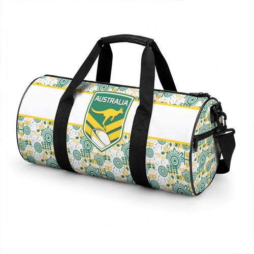 Australia Rugby Kangaroo Duffle Bag White Aboriginal Dot Geometry