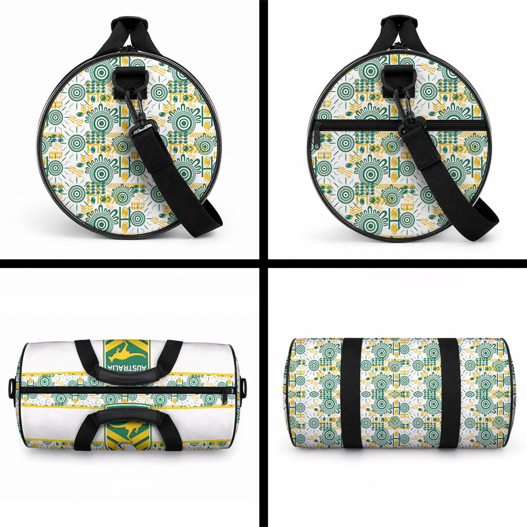 Australia Rugby Kangaroo Duffle Bag White Aboriginal Dot Geometry