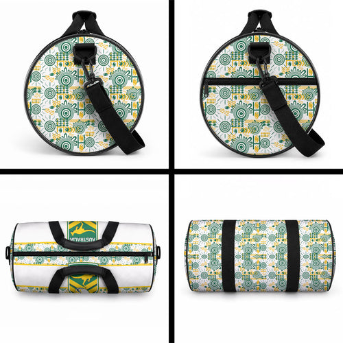 Australia Rugby Kangaroo Duffle Bag White Aboriginal Dot Geometry