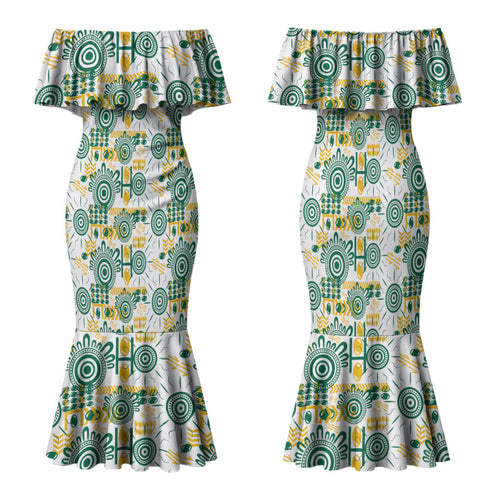 Australia Rugby Kangaroo Family Matching Mermaid Dress and Hawaiian Shirt White Aboriginal Dot Geometry